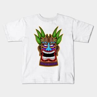 Tiki Mask Green Hair Kids T-Shirt